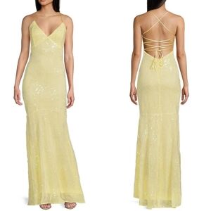 Lulus Fairbrook Butter Yellow Sequin Long Dress M Wedding Party Prom Feminine